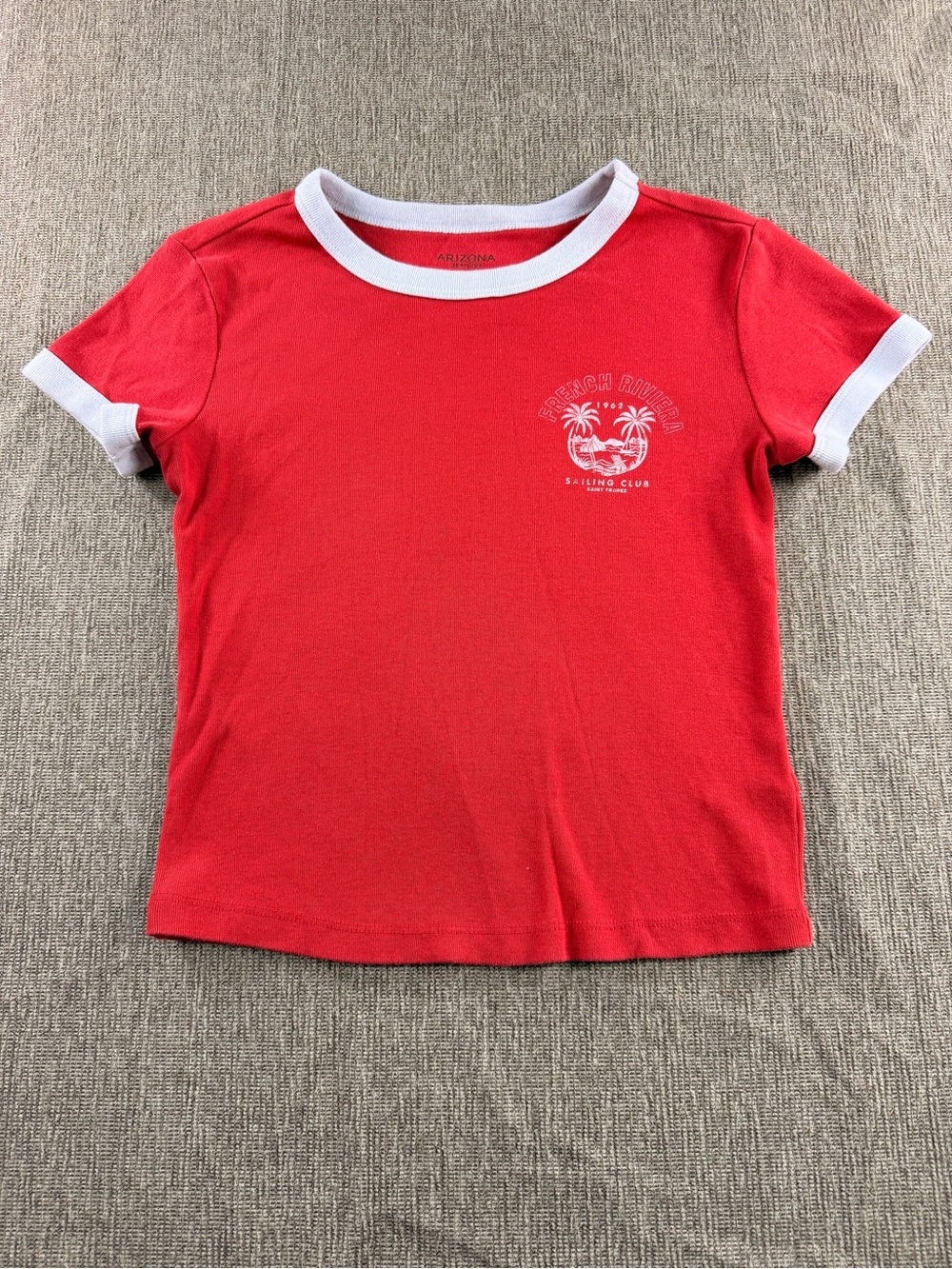 Arizona Jean Co Red Ringer Tee "French Riviera Sailing Club" Graphic Size S